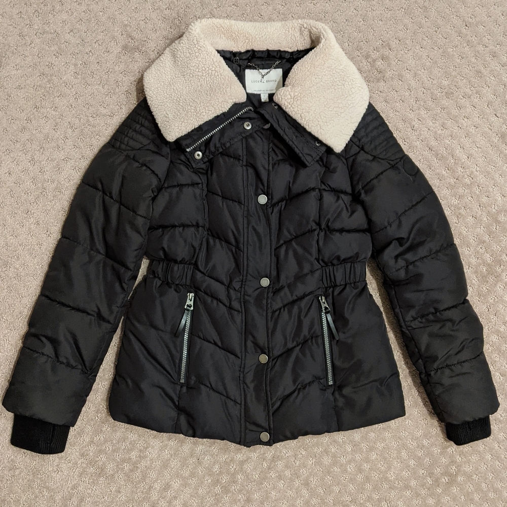 Lucky Brand black faux sherpa lined puffer jacket
